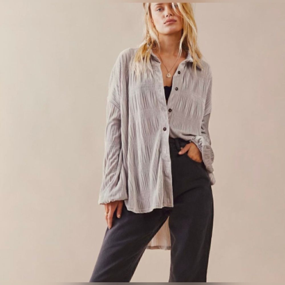 Free People Grey My Best Top ruched velvet